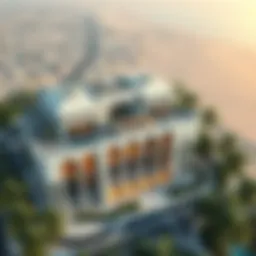 Aerial view of the Al Tamouh Project Office showcasing its architectural design