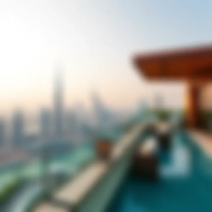 Panoramic view of Dubai skyline from the hotel terrace