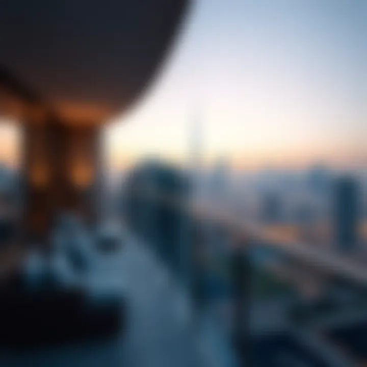 Stunning view from a hotel apartment balcony overlooking Dubai skyline