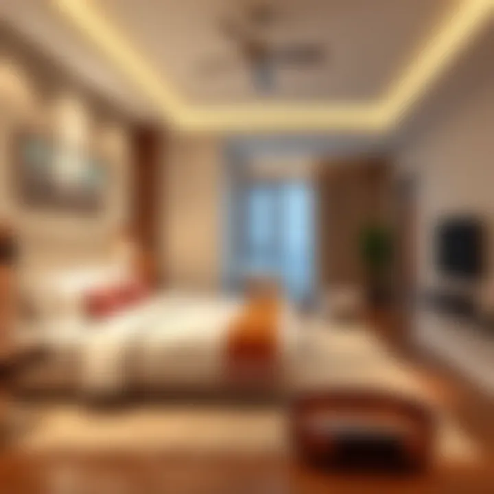 Spacious and well-designed bedroom in a luxury hotel apartment