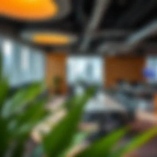 Modern business center interior showcasing collaborative workspaces