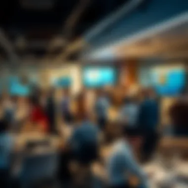 Networking event within a business center, highlighting connectivity