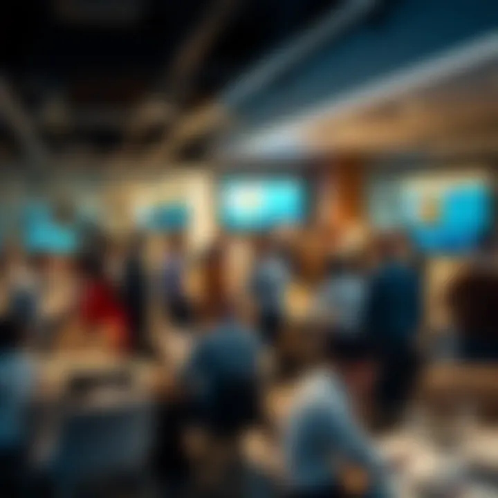 Networking event within a business center, highlighting connectivity