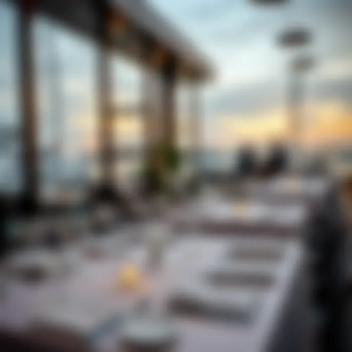 Sophisticated Waterfront Dining Elegant dining setup at a waterfront restaurant