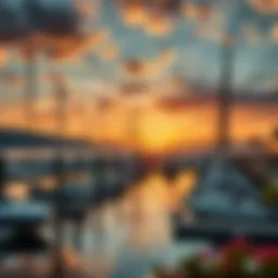 Panoramic view of the marina at sunset