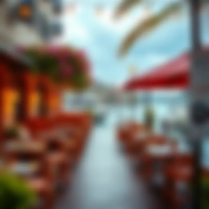 Charming Outdoor Ambiance Vibrant outdoor seating area overlooking the water