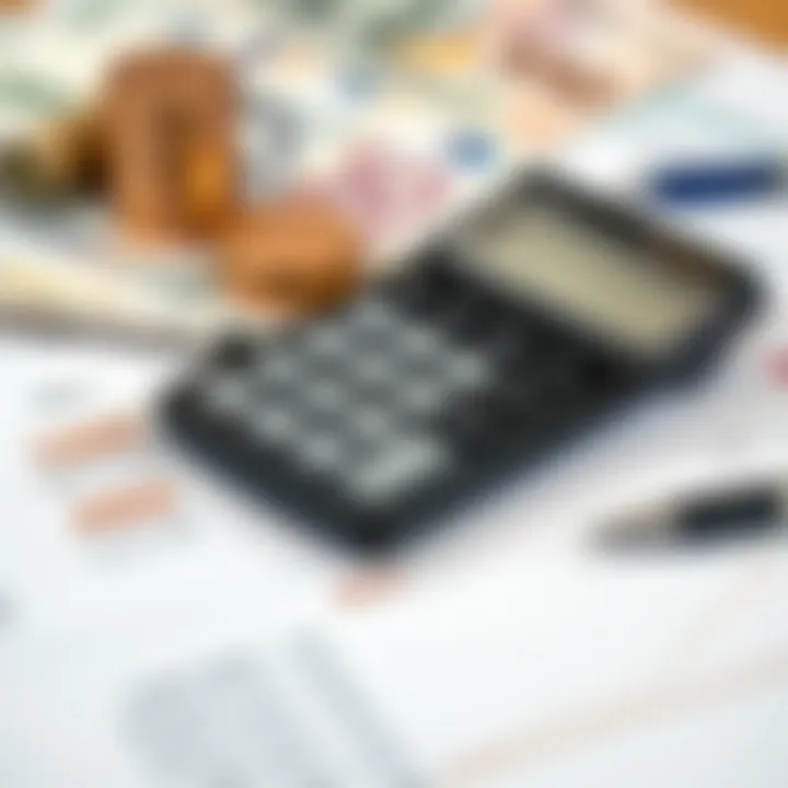 Calculator with currency symbols and financial documents