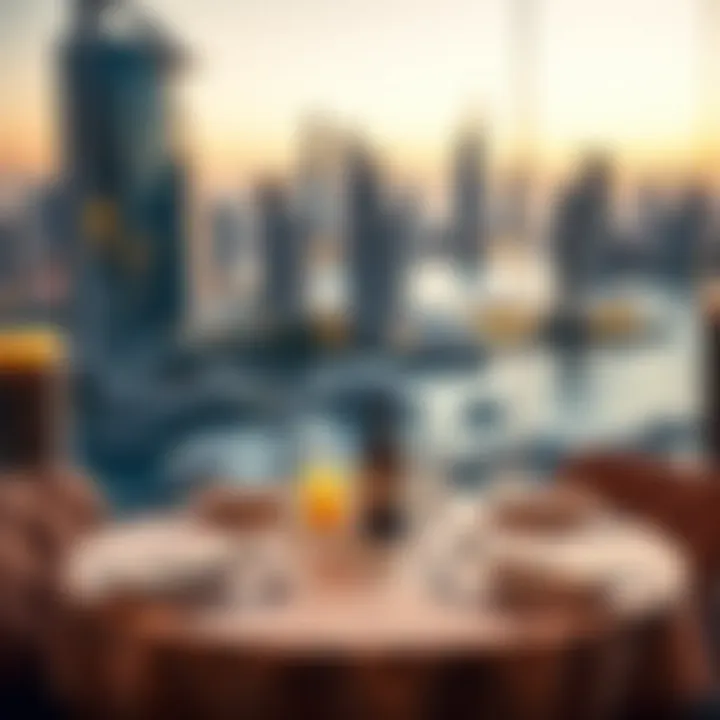 Elegant dining setup with a view of Dubai Marina