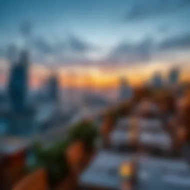 Stunning sunset view from a restaurant terrace at Dubai Marina