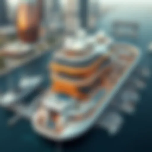 Architectural Marvel of Dream Boat Dubai Aerial view of Dream Boat Dubai showcasing its architectural design.