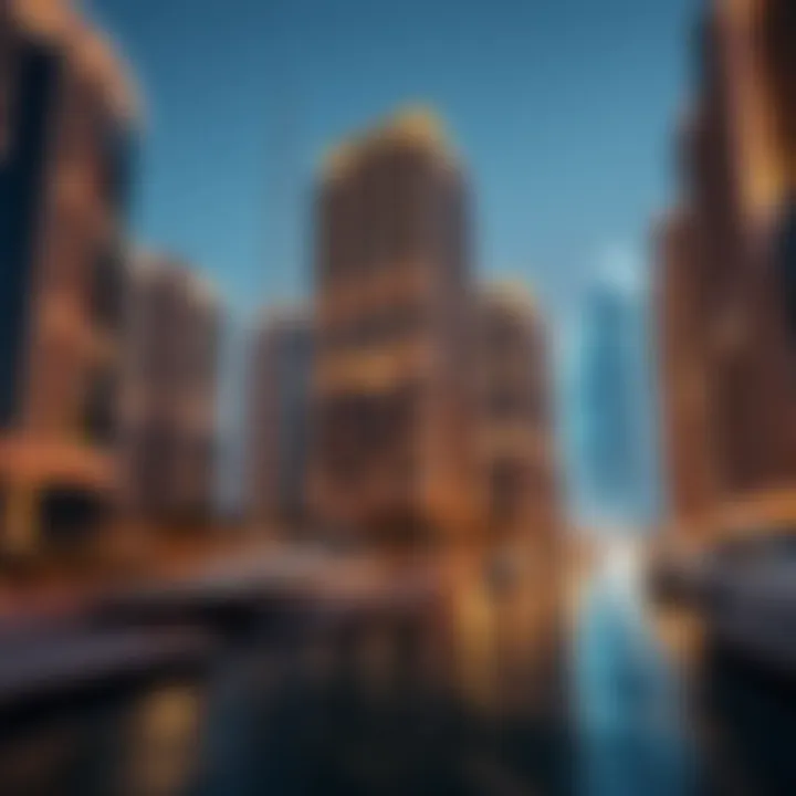 Luxurious residential buildings with modern architecture at Dubai Marina.