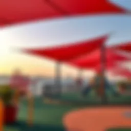 A panoramic view of the Dubai Creek Harbour Play Area showcasing its vibrant design