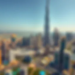 An aerial view of iconic Dubai towers against the skyline