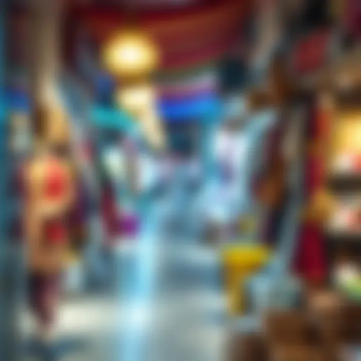 A vibrant market scene showcasing traditional Eid attire and accessories