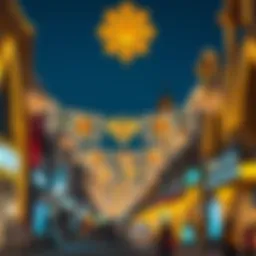 Festive decorations illuminating the streets of Dubai during Eid Al Fitr