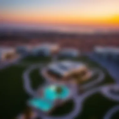 Aerial view of Jomana Meraas showcasing its modern architecture and surrounding landscape