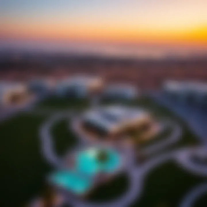 Aerial view of Jomana Meraas showcasing its modern architecture and surrounding landscape