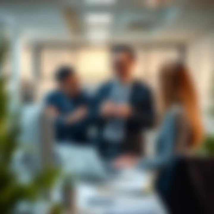 Business professionals collaborating in a shared office