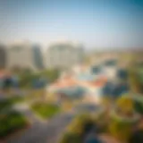 Aerial view of Al Barsha showcasing its modern architecture and green spaces