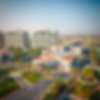 Aerial view of Al Barsha showcasing its modern architecture and green spaces