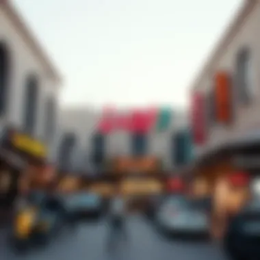 The vibrant commercial area of البرشاء هايتس with bustling shops