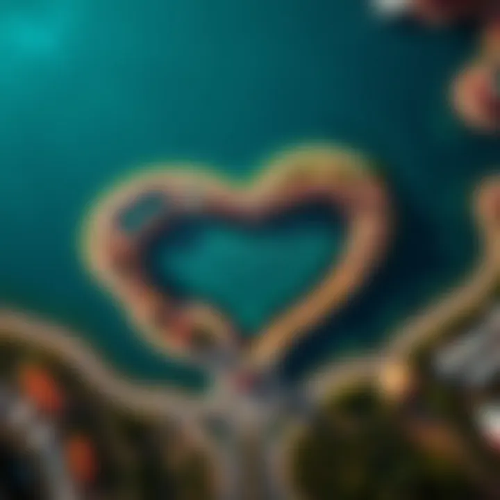 Aerial view showcasing the heart shape of Love Lake