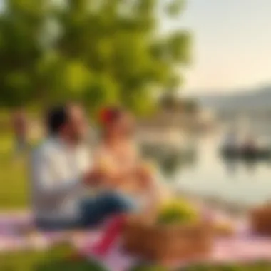 Visitors enjoying a picnic by the lake