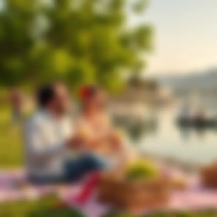 Visitors enjoying a picnic by the lake