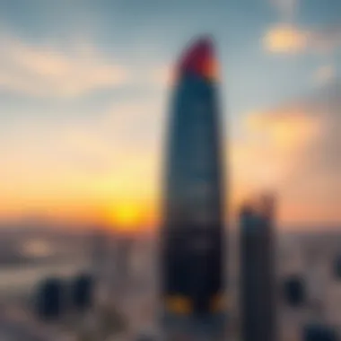 Stunning view of Al Shaiba Tower B against the sunset sky