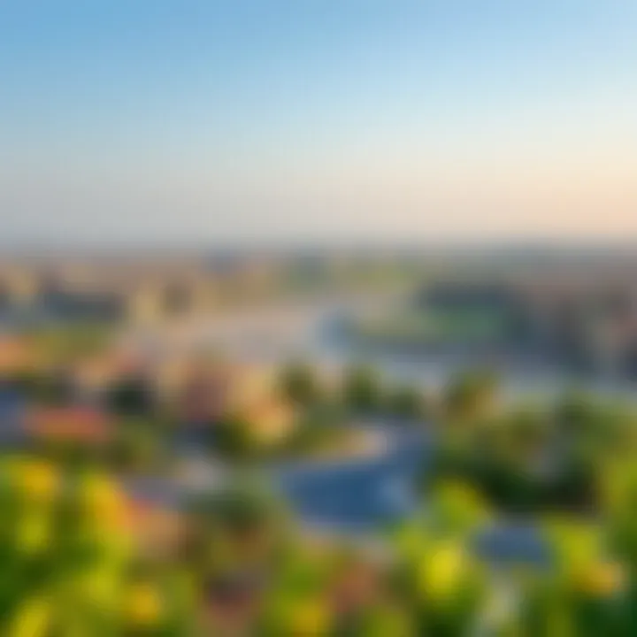 A panoramic view of Al Shamkha showcasing residential developments and green spaces.