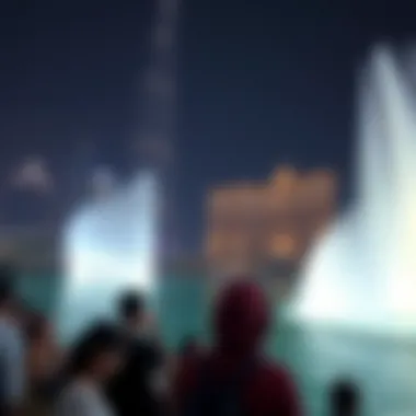 Visitors admiring the Burj Khalifa Fountain during a display