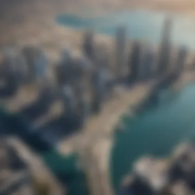 Aerial Perspective of Business Bay Aerial view of Business Bay showcasing modern skyscrapers and waterways