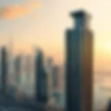 Stunning view of Churchill Tower against Dubai skyline