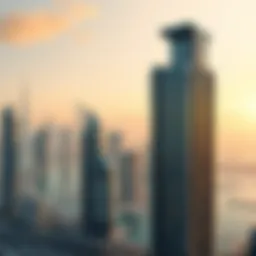 Stunning view of Churchill Tower against Dubai skyline