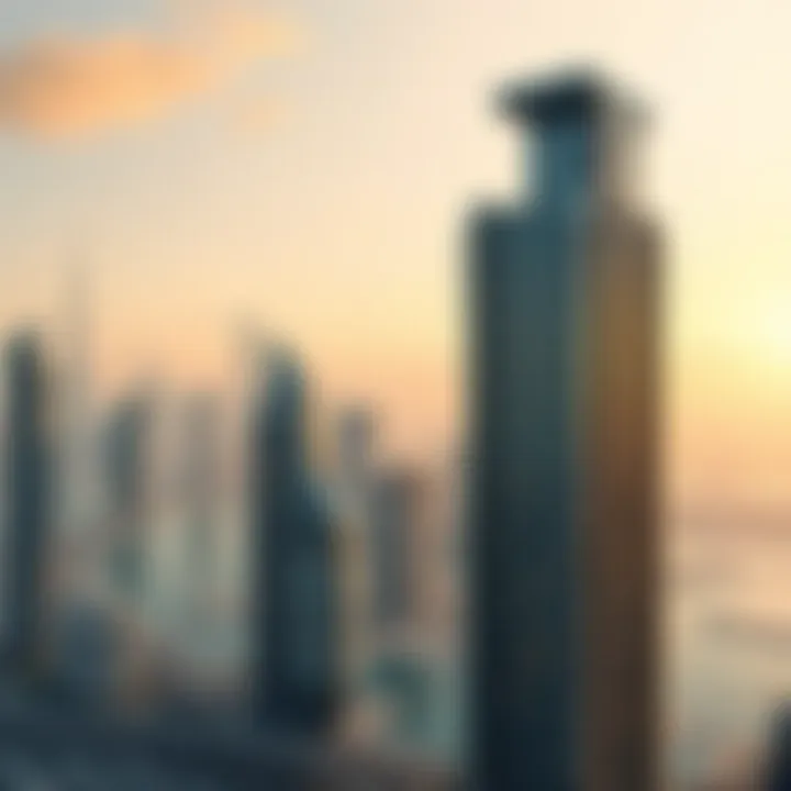 Stunning view of Churchill Tower against Dubai skyline