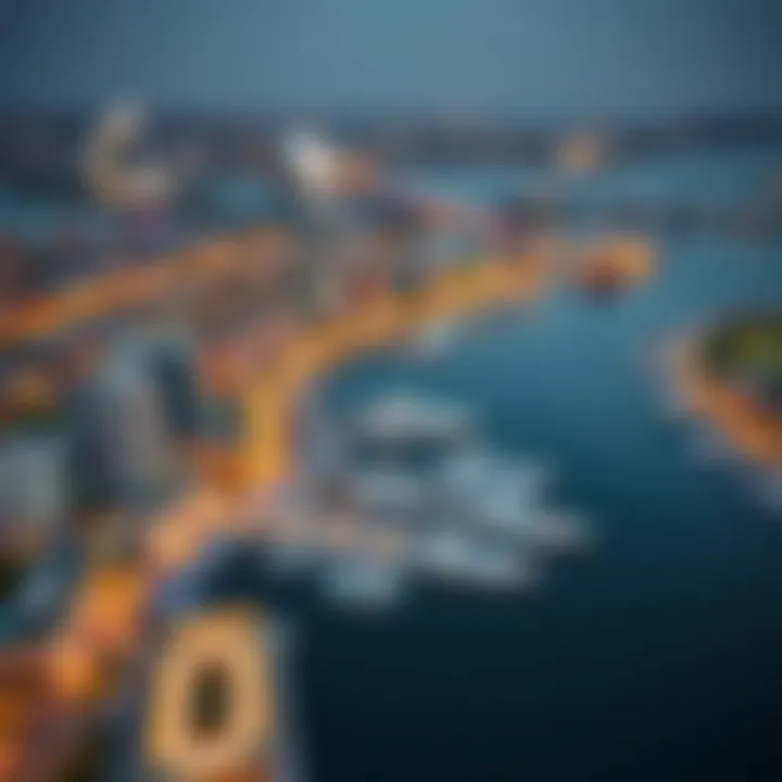 Aerial shot of Dubai Creek highlighting the strategic location of Creek Waters