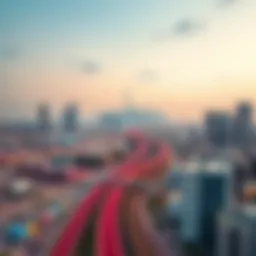 Panoramic view of Dubai's Red Line with skyline in the background