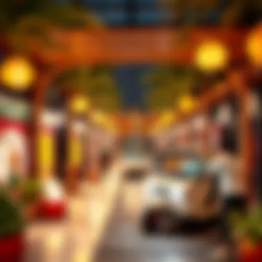 Vibrant cultural hub with artistic displays and nightlife buzz