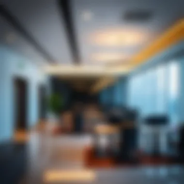 Interior design of a modern office space within the Emarat Atrium.