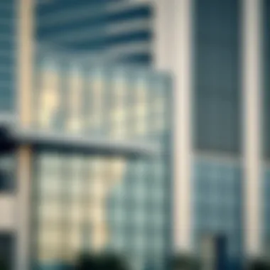 Architectural close-up of Indigo Office's modern facade