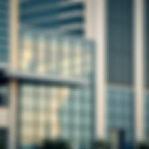 Architectural close-up of Indigo Office's modern facade