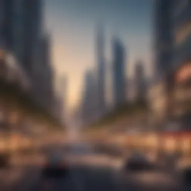 Dubai's Thriving Commercial District A vibrant commercial district in Dubai with bustling activity