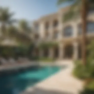 Lush Landscaping and Pool Area of a Dubai Villa Luxurious swimming pool area surrounded by lush landscaping in a Dubai villa