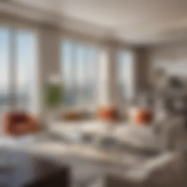 Modern Furnished Apartment in Dubai Stunning view of a modern furnished apartment in a vibrant Dubai neighborhood