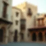 Architectural details of traditional buildings in Old Dubai