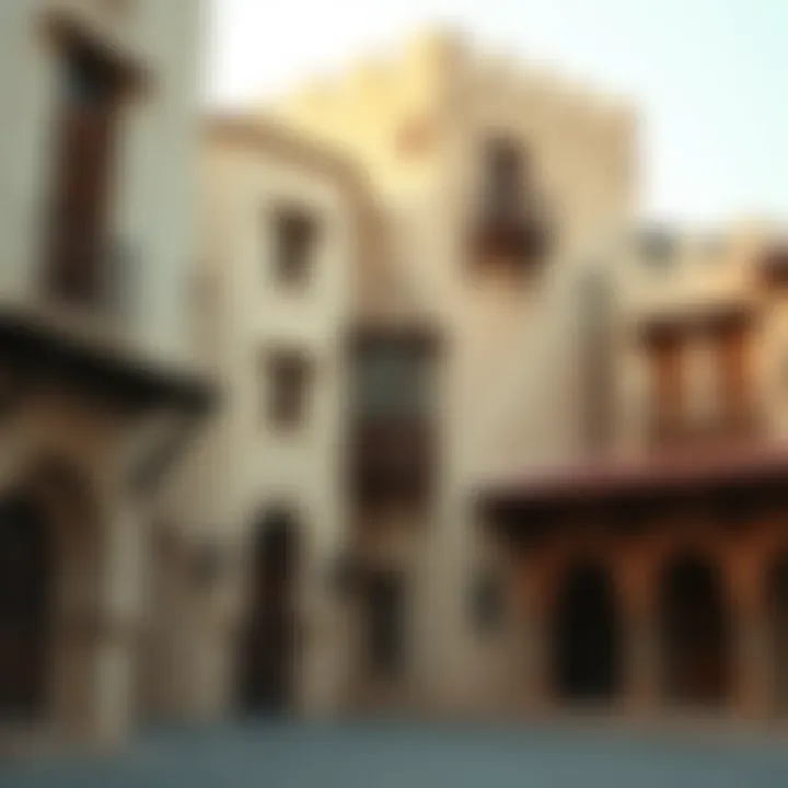 Architectural details of traditional buildings in Old Dubai