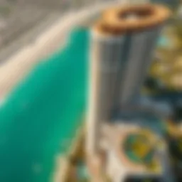 Aerial view of Palm Towers showcasing its unique architecture and surrounding landscape