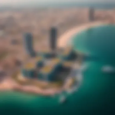Strategic Aerial Perspective of Plaje Dubai Aerial view of Plaje Dubai highlighting its strategic location