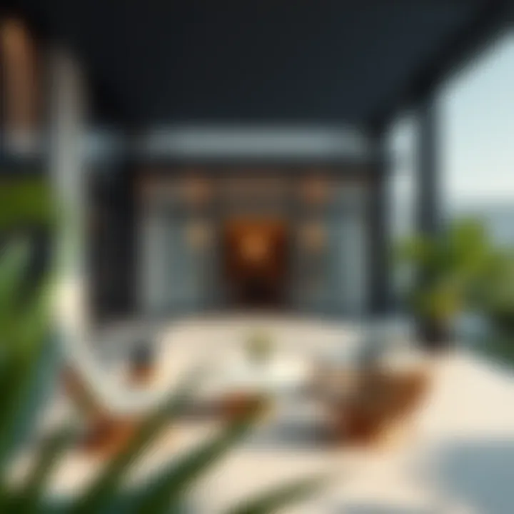 Trendy outdoor lounge area in a luxury residence