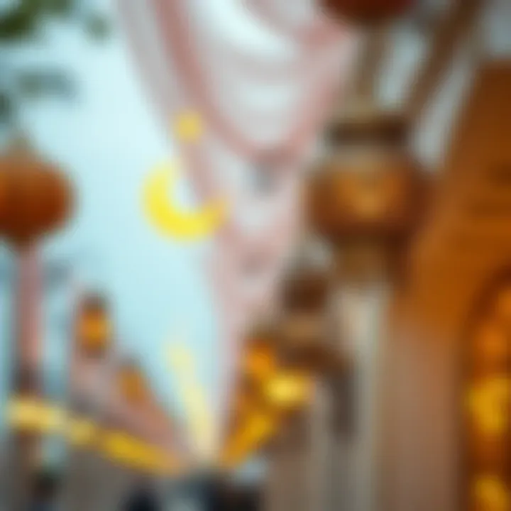 Decorative lanterns and crescent moon symbols for Ramadan